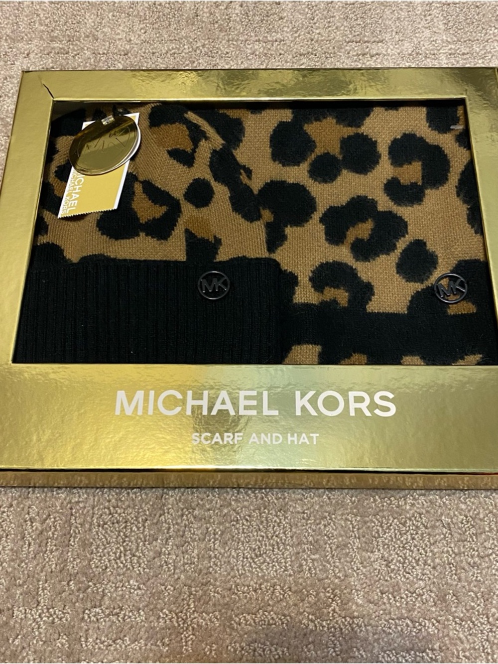 New {Michael Kors} Leopard Print Scarf & Hat Set